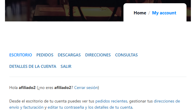 Pantalla Mi cuenta (WooCommerce) - La Cuponera