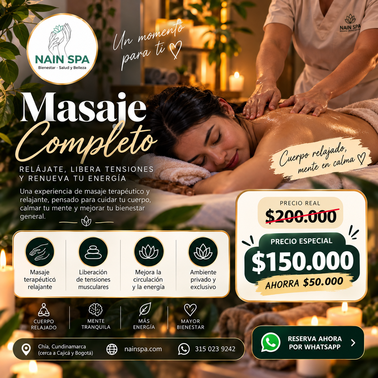 Masaje relajante Completo en Nain Spa